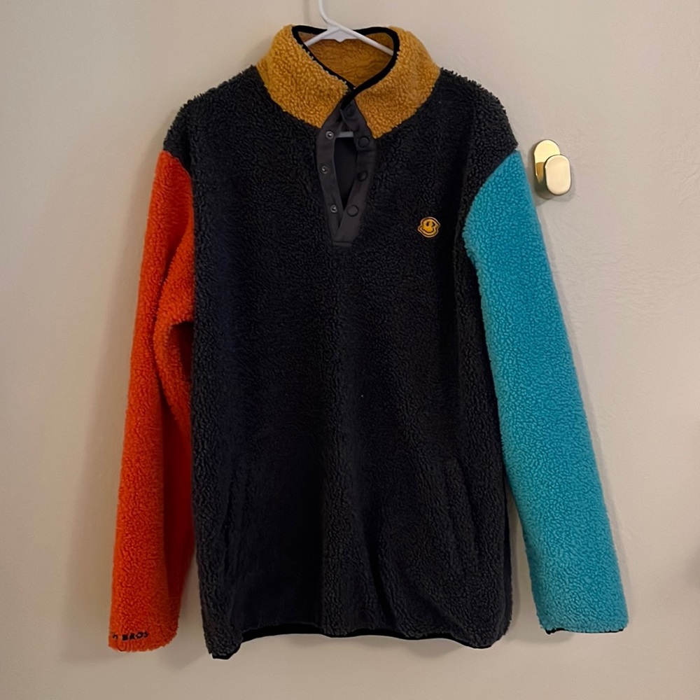 Dutch bros multi color fuzzy sweater
